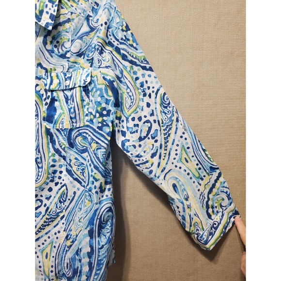 Chico's Cotton Multicolor Paisley Roll-Tab Sleeve Button-Up Shirt Size 1 Medium - Picture 2 of 7